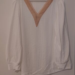 Chic White Blouse with Tan Details